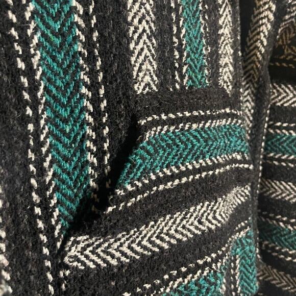 Baja Mexican Poncho Green Hoodie Surfer Skater Rug Jacket Unisex Medium - Picture 3 of 7